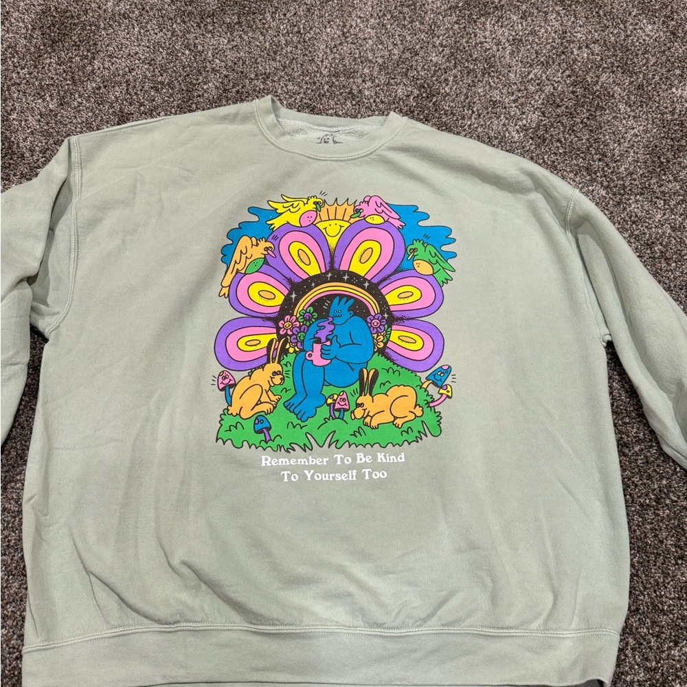 Light Green Graphic “ Be Kind” Sweatshirt with Colorful Design size Large . - Picture 4 of 5